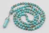 GMN1614 Hand-knotted 6mm sea sediment jasper 108 beads mala necklace with pendant