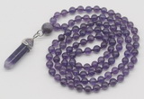 GMN1622 Hand-knotted 6mm amethyst 108 beads mala necklace with pendant