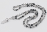 GMN1623 Hand-knotted 6mm black rutilated quartz 108 beads mala necklace with pendant