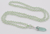 GMN1624 Hand-knotted 6mm prehnite 108 beads mala necklace with pendant