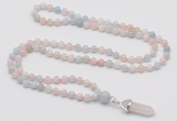 GMN1627 Hand-knotted 6mm morganite 108 beads mala necklace with pendant