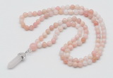 GMN1628 Hand-knotted 6mm natural pink opal 108 beads mala necklace with pendant