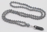 GMN1629 Hand-knotted 6mm labradorite 108 beads mala necklace with pendant