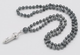 GMN1630 Hand-knotted 6mm eagle eye jasper 108 beads mala necklace with pendant