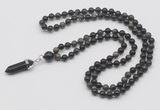 GMN1631 Hand-knotted 6mm golden obsidian 108 beads mala necklace with pendant