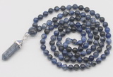 GMN1632 Hand-knotted 6mm sodalite 108 beads mala necklace with pendant