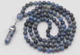 GMN1633 Hand-knotted 6mm dumortierite 108 beads mala necklace with pendant