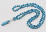 GMN1634 Hand-knotted 6mm apatite 108 beads mala necklace with pendant