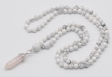 GMN1638 Hand-knotted 6mm white howlite 108 beads mala necklace with pendant