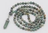 GMN1643 Hand-knotted 6mm African turquoise 108 beads mala necklaces with pendant