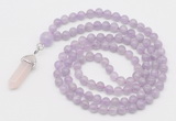 GMN1645 Hand-knotted 6mm lavender amethyst 108 beads mala necklaces with pendant