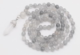 GMN1646 Hand-knotted 6mm cloudy quartz 108 beads mala necklaces with pendant