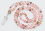 GMN1647 Hand-knotted 6mm volcano cherry quartz 108 beads mala necklaces with pendant