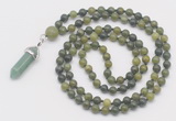 GMN1650 Hand-knotted 6mm Canadian jade 108 beads mala necklaces with pendant