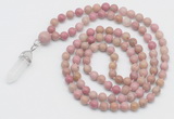 GMN1651 Hand-knotted 6mm pink wooden jasper 108 beads mala necklaces with pendant