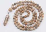 GMN1653 Hand-knotted 6mm picture jasper 108 beads mala necklaces with pendant