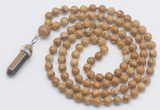 GMN1654 Hand-knotted 6mm wooden jasper 108 beads mala necklaces with pendant