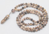 GMN1655 Hand-knotted 6mm zebra jasper 108 beads mala necklaces with pendant