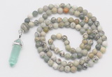 GMN1656 Hand-knotted 6mm artistic jasper 108 beads mala necklaces with pendant