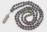 GMN1658 Hand-knotted 6mm dragon blood jasper 108 beads mala necklaces with pendant