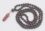 GMN1659 Hand-knotted 6mm brecciated jasper 108 beads mala necklaces with pendant