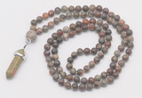 GMN1662 Hand-knotted 6mm ocean agate 108 beads mala necklaces with pendant