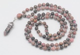 GMN1663 Hand-knotted 6mm rhodonite 108 beads mala necklaces with pendant