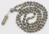 GMN1665 Hand-knotted 6mm rhyolite 108 beads mala necklaces with pendant