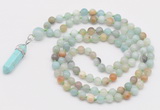 GMN1666 Hand-knotted 6mm amazonite 108 beads mala necklaces with pendant