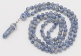 GMN1667 Hand-knotted 6mm blue spot stone 108 beads mala necklaces with pendant