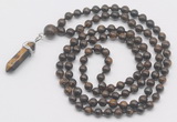 GMN1669 Hand-knotted 6mm bronzite 108 beads mala necklaces with pendant