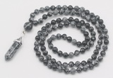 GMN1670 Hand-knotted 6mm snowflake obsidian 108 beads mala necklaces with pendant