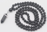 GMN1672 Hand-knotted 6mm black lava 108 beads mala necklaces with pendant