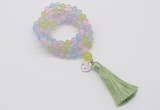 GMN1735 Hand-knotted 8mm candy jade 108 beads mala necklace with tassel & charm