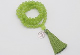 GMN1740 Hand-knotted 8mm candy jade 108 beads mala necklace with tassel & charm