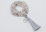 GMN1751 Knotted 8mm, 10mm montana agate 108 beads mala necklace with tassel & charm