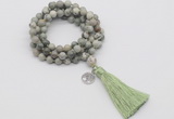 GMN1778 Knotted 8mm, 10mm artistic jasper 108 beads mala necklace with tassel & charm