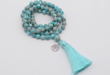 GMN1782 Knotted 8mm, 10mm sea sediment jasper 108 beads mala necklace with tassel & charm