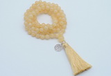 GMN1785 Knotted 8mm, 10mm honey jade 108 beads mala necklace with tassel & charm