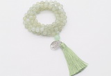 GMN1786 Knotted 8mm, 10mm New jade 108 beads mala necklace with tassel & charm