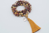 GMN1801 Knotted 8mm, 10mm mookaite 108 beads mala necklace with tassel & charm