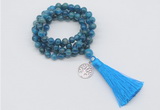 GMN1810 Knotted 8mm, 10mm apatite 108 beads mala necklace with tassel & charm