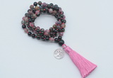 GMN1812 Knotted 8mm, 10mm tourmaline 108 beads mala necklace with tassel & charm