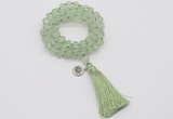 GMN1817 Knotted 8mm, 10mm prehnite 108 beads mala necklace with tassel & charm