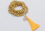 GMN1826 Knotted 8mm, 10mm golden tiger eye 108 beads mala necklace with tassel & charm