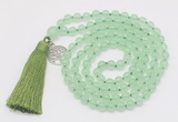 GMN1845 Hand-knotted 8mm candy jade 108 beads mala necklace with tassel & charm