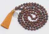 GMN1876 Knotted 8mm, 10mm mahogany obsidian 108 beads mala necklace with tassel & charm