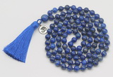 GMN1881 Knotted 8mm, 10mm lapis lazuli 108 beads mala necklace with tassel & charm