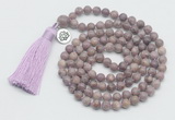 GMN1887 Knotted 8mm, 10mm purple lepidolite 108 beads mala necklace with tassel & charm