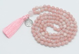 GMN1888 Knotted 8mm, 10mm Chinese pink opal 108 beads mala necklace with tassel & charm